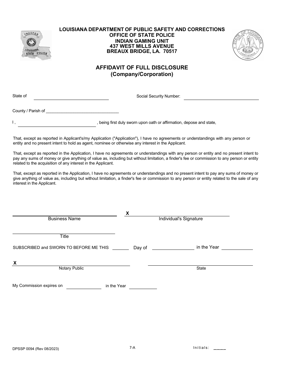 Form DPSSP0094 Part A Corporate Certification Application - Louisiana, Page 10