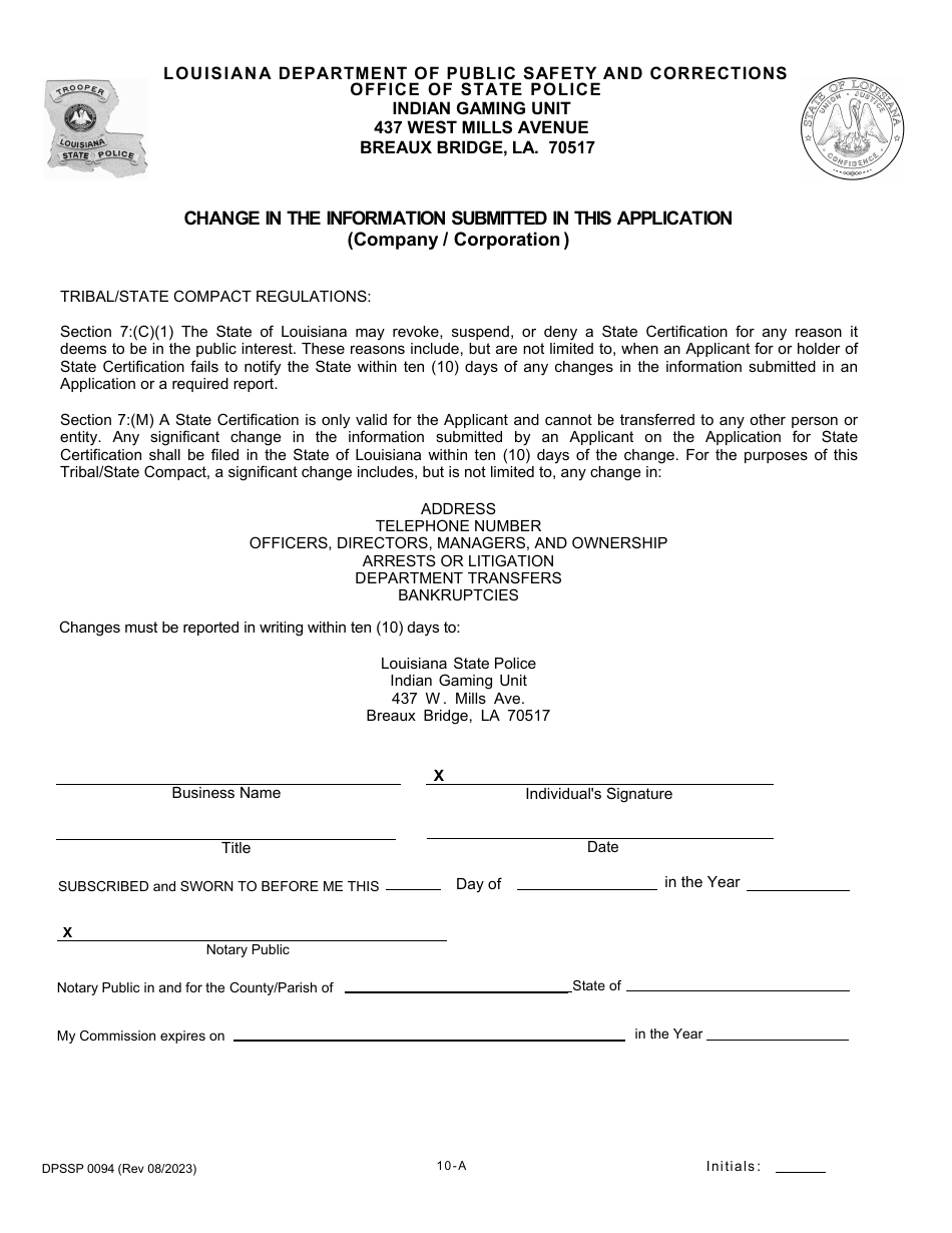 Form DPSSP0094 Part A Corporate Certification Application - Louisiana, Page 13