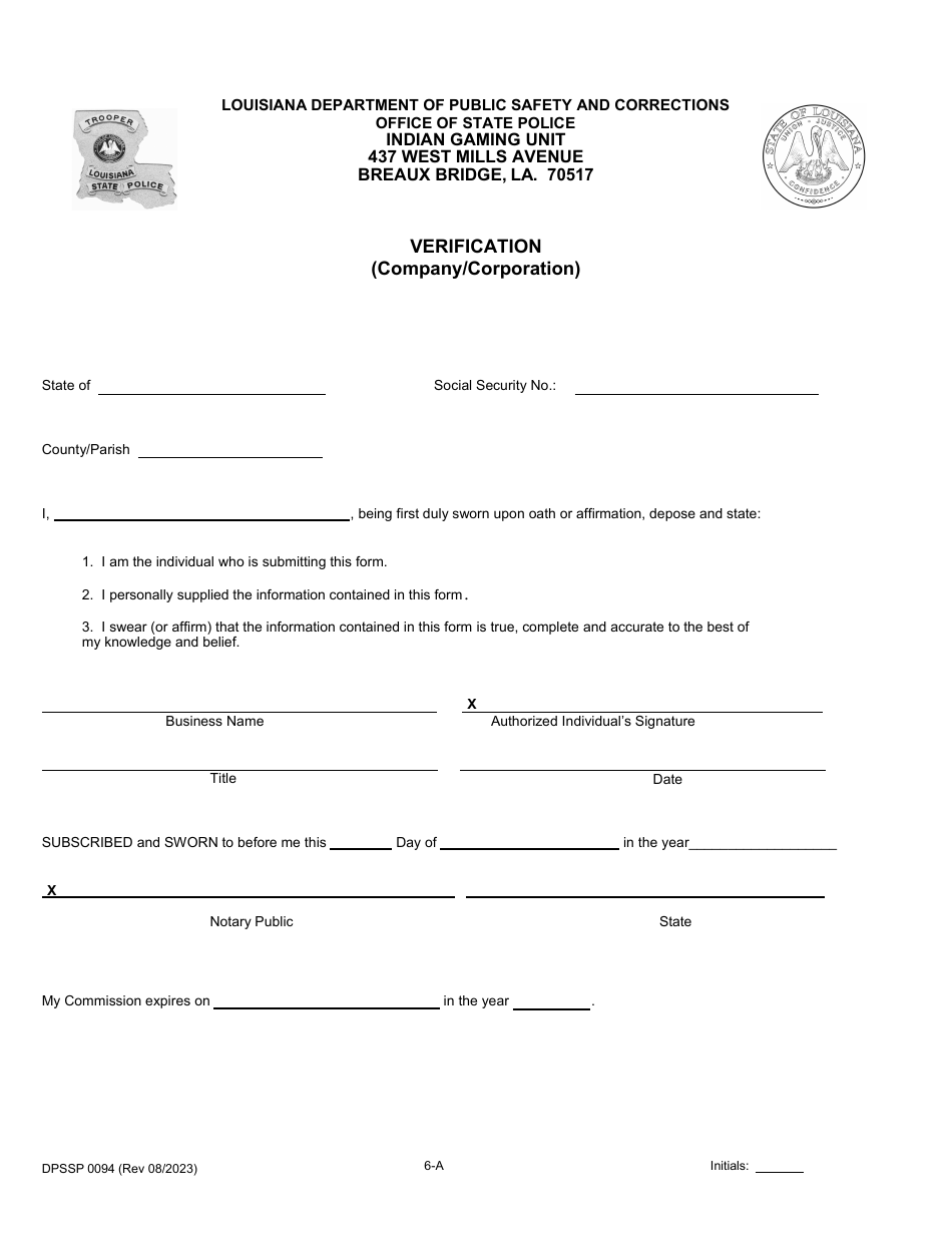 Form DPSSP0094 Part A Corporate Certification Application - Louisiana, Page 9