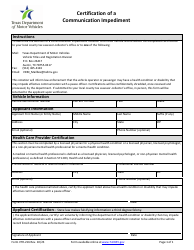 Document preview: Form VTR-216 Certification of a Communication Impediment - Texas