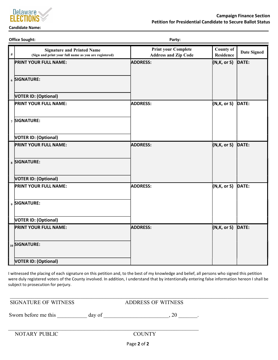 Petition for Presidential Candidate to Secure Ballot Status - Delaware, Page 2
