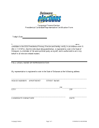 Document preview: Form CFFM050 Presidential Candidate Representative Certification Form - Delaware