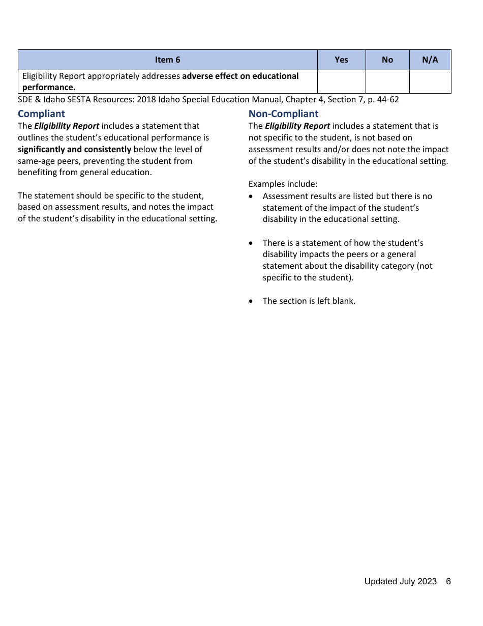 Idaho general supervision file review checklist download printable pdf