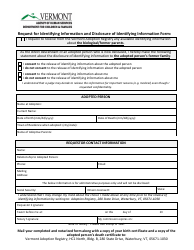 Document preview: Request for Identifying Information and Disclosure of Identifying Information Form - Adult Descendant of Adopted Person Who Is Now Deceased - Vermont