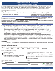 Document preview: Child Care Financial Assistance Special Health Needs (Child) - Vermont