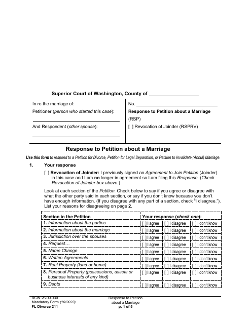 Form FL Divorce211  Printable Pdf