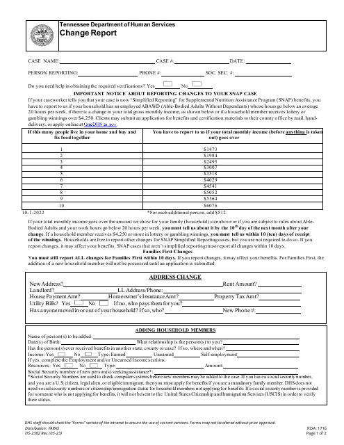 Form HS-2302 Change Report - Tennessee