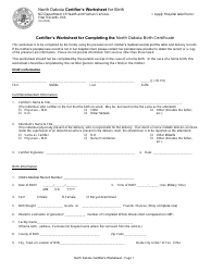 Document preview: Certifier's Worksheet for Completing the North Dakota Birth Certificate - North Dakota