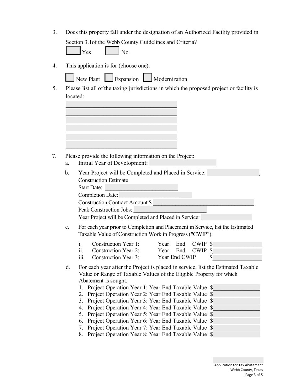 Application for Tax Abatement - Webb County, Texas, Page 3