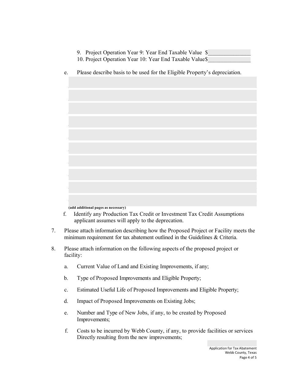 Application for Tax Abatement - Webb County, Texas, Page 4