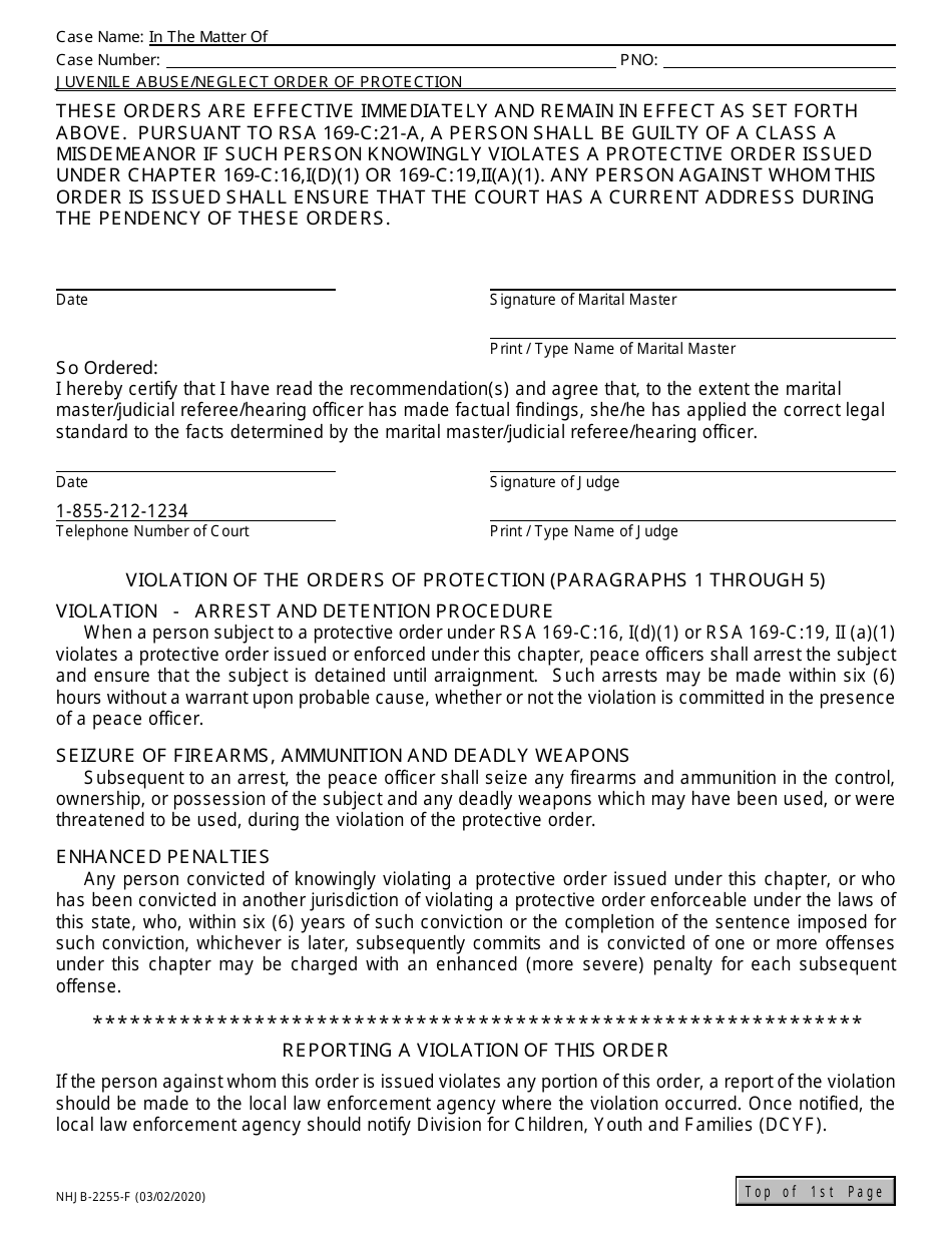 Form NHJB-2255-F Juvenile Abuse / Neglect Order of Protection - New Hampshire, Page 3