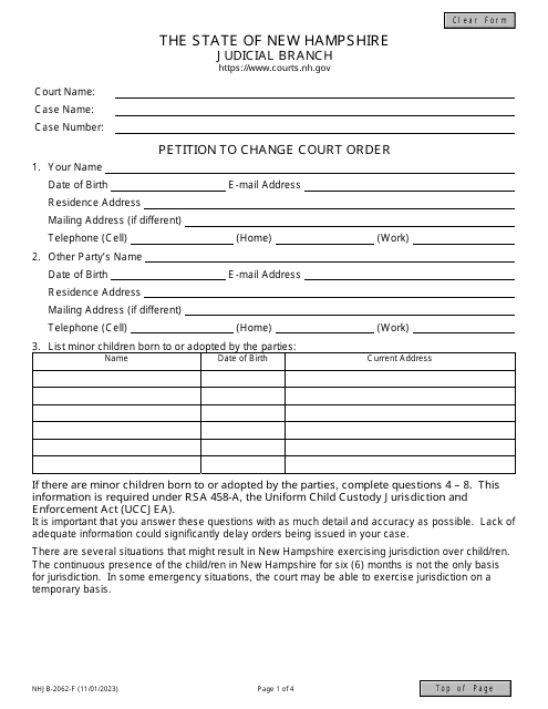 Form NHJB-2062-F Petition to Change Court Order - New Hampshire