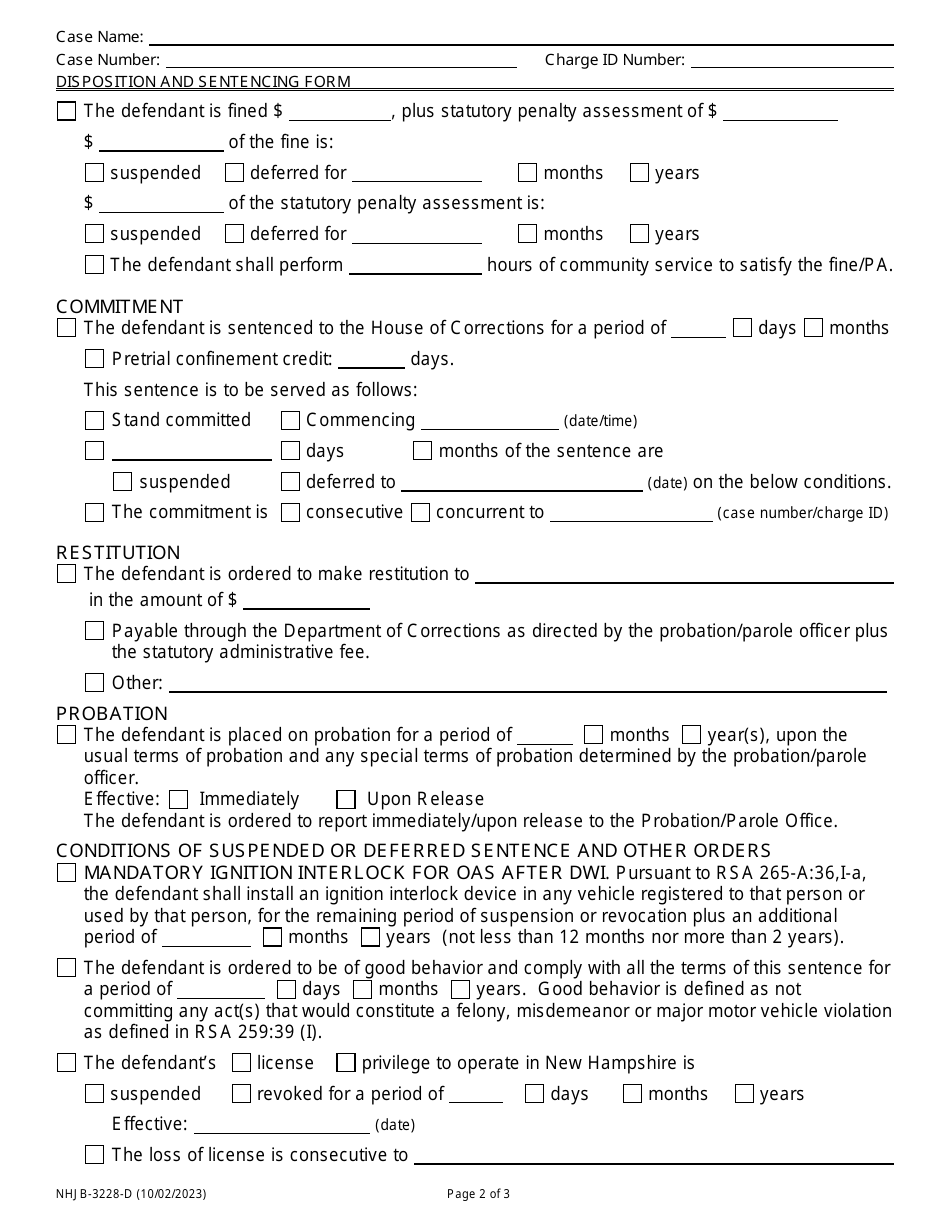 Form NHJB-3228-D Disposition and Sentencing Form - New Hampshire, Page 2