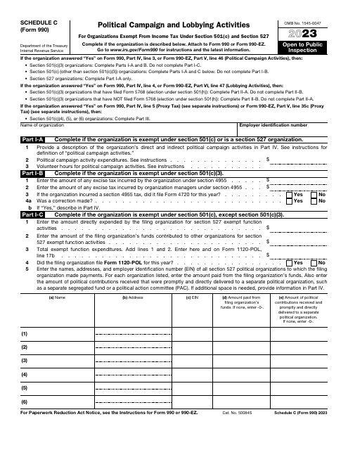 IRS Form 990 Schedule C Political Campaign and Lobbying Activities, 2023