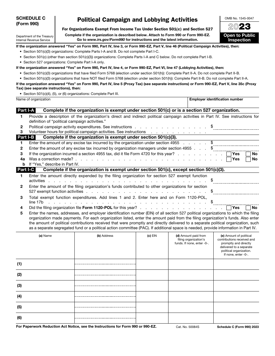 IRS Form 990 Schedule C Political Campaign and Lobbying Activities, Page 1