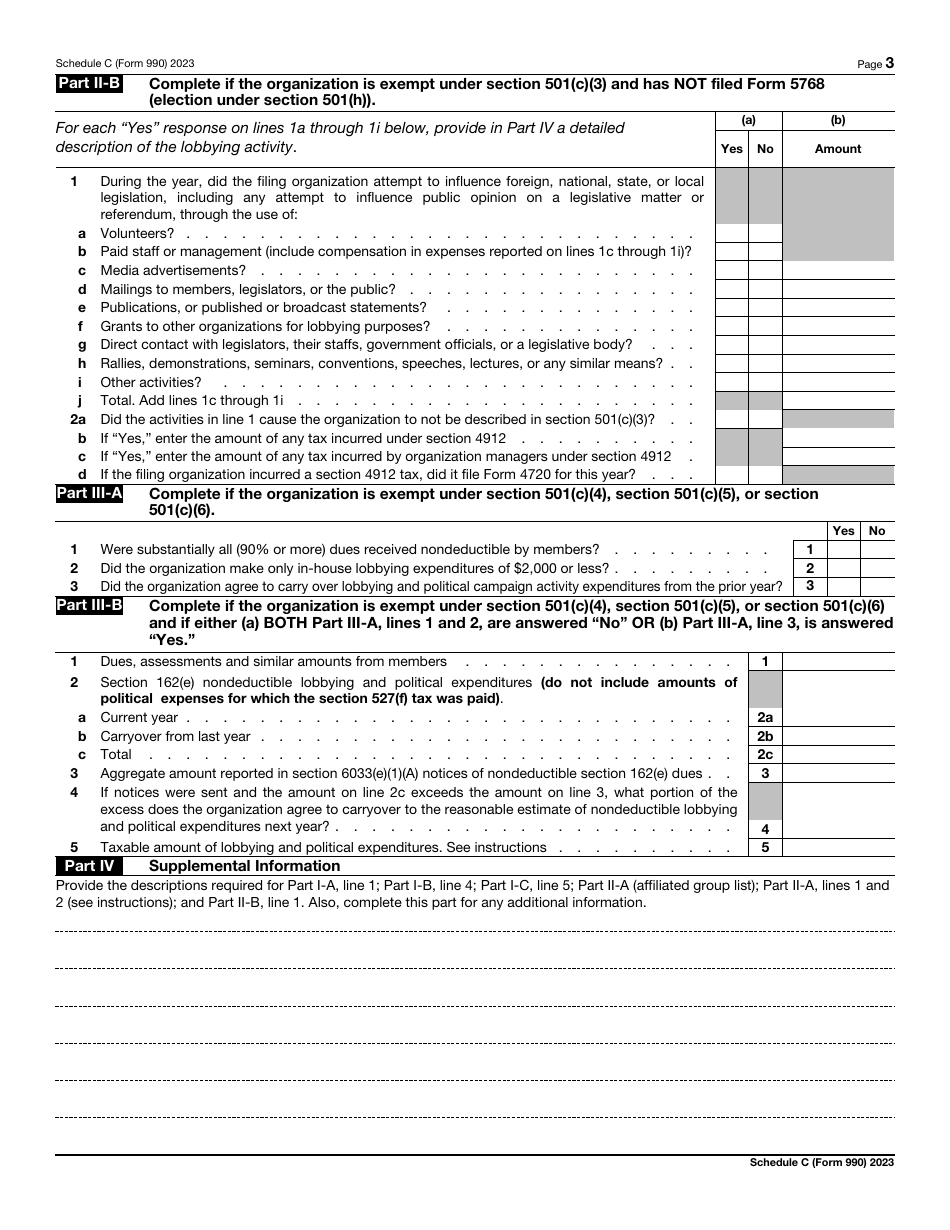 IRS Form 990 Schedule C Political Campaign and Lobbying Activities, Page 3