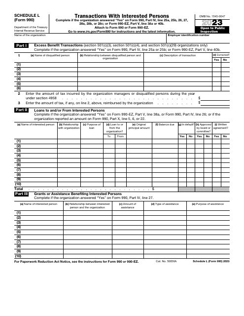 IRS Form 990 Schedule L Transactions With Interested Persons, 2023
