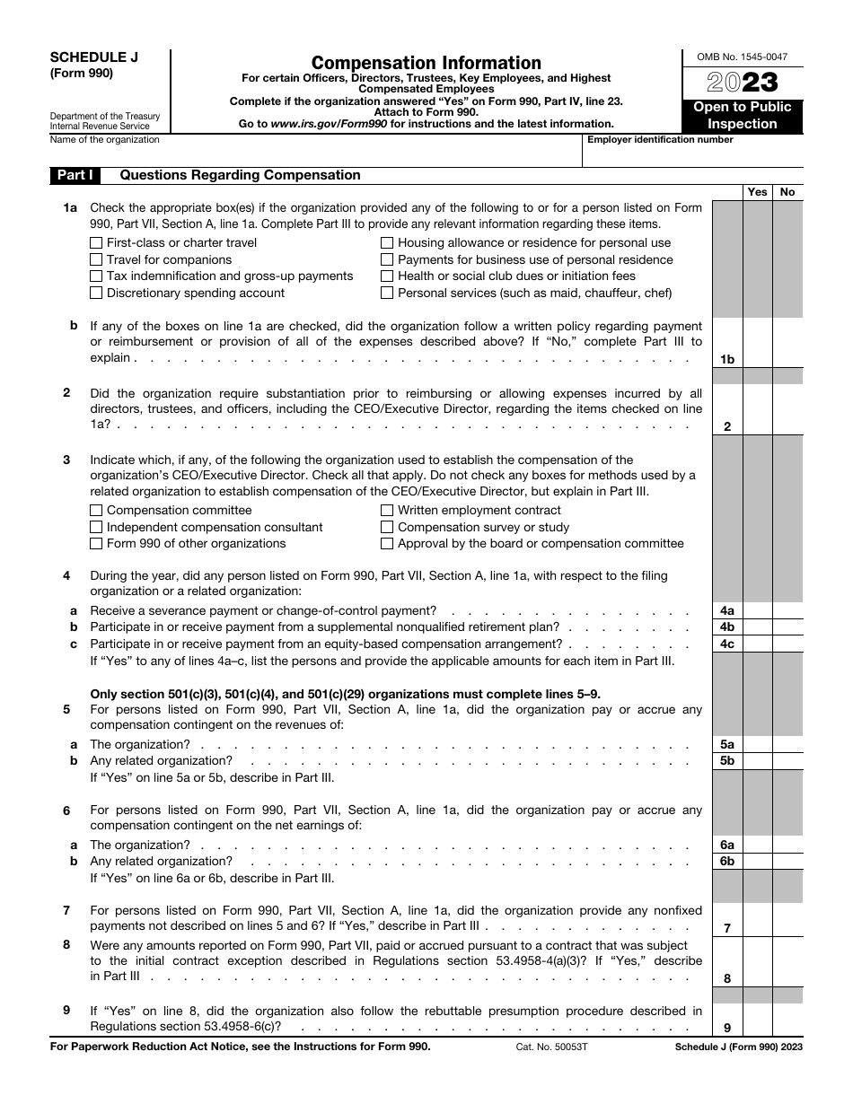 Irs Form 990 Schedule J Download Fillable Pdf Or Fill Online Compensation Information 2023 