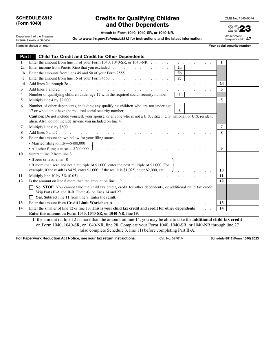 Irs form 1040 schedule 8812 2023 fill out sign online and download
