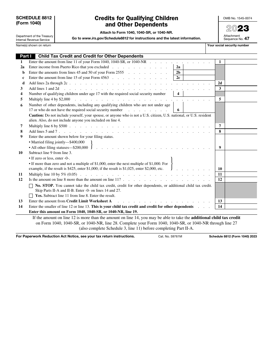 IRS Form 1040 Schedule 8812 Credits for Qualifying Children and Other Dependents, Page 1