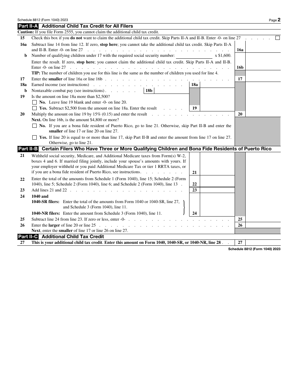 IRS Form 1040 Schedule 8812 2023 Fill Out Sign Online And Download
