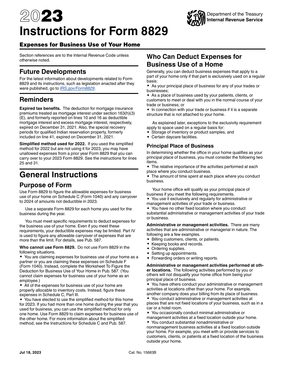 Instructions for IRS Form 8829 Expenses for Business Use of Your Home, Page 1