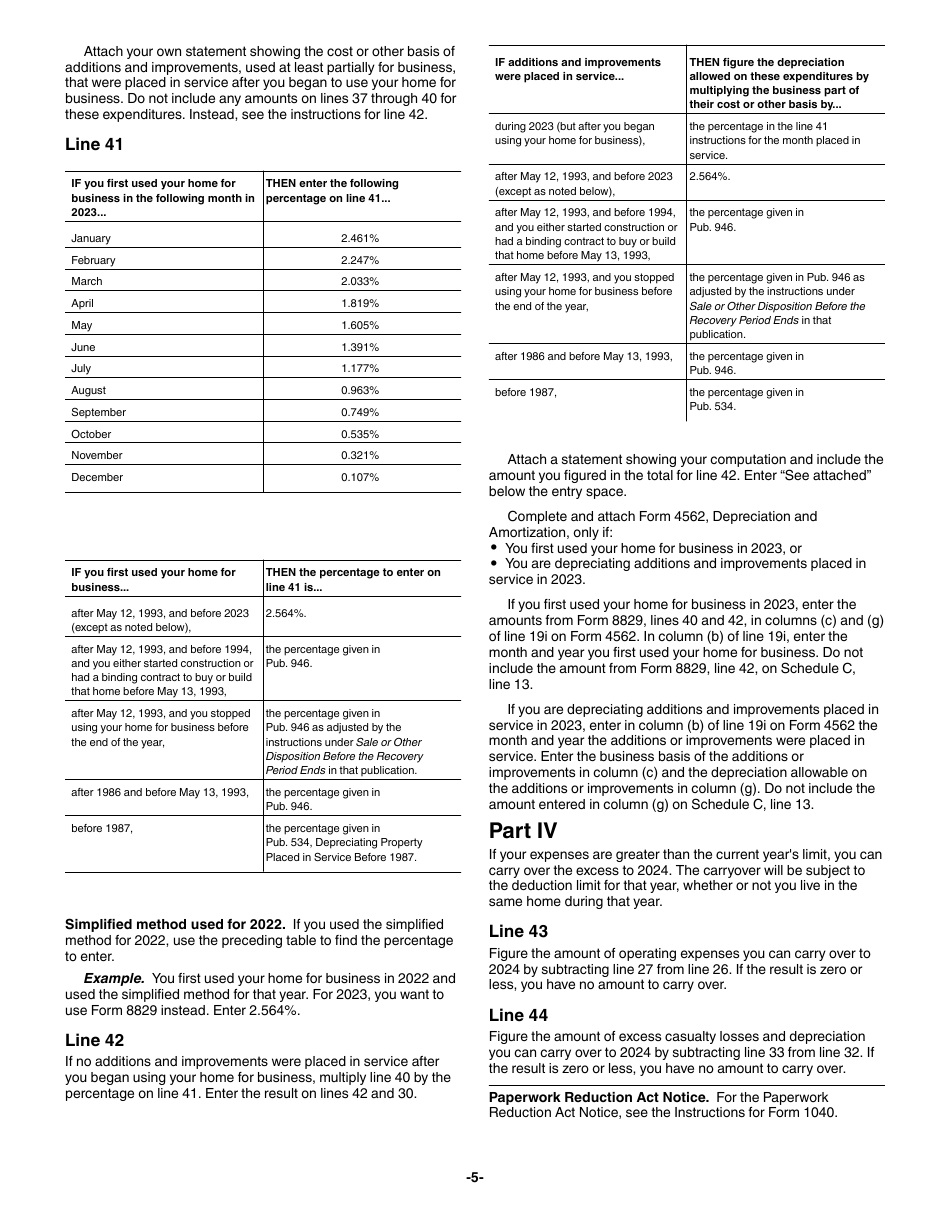 Instructions for IRS Form 8829 Expenses for Business Use of Your Home, Page 5