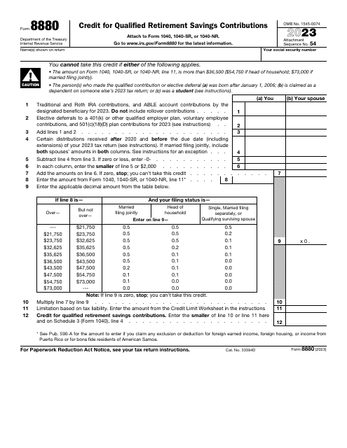 IRS Form 8880 Credit for Qualified Retirement Savings Contributions, 2023