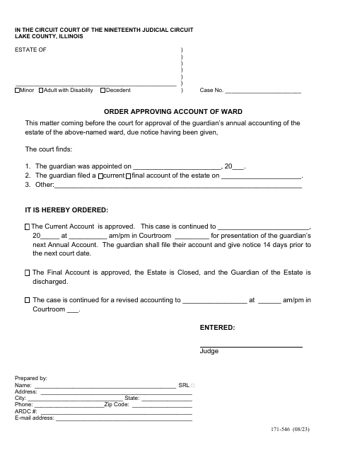 Form 171-546 Order Approving Account of Ward - Lake County, Illinois
