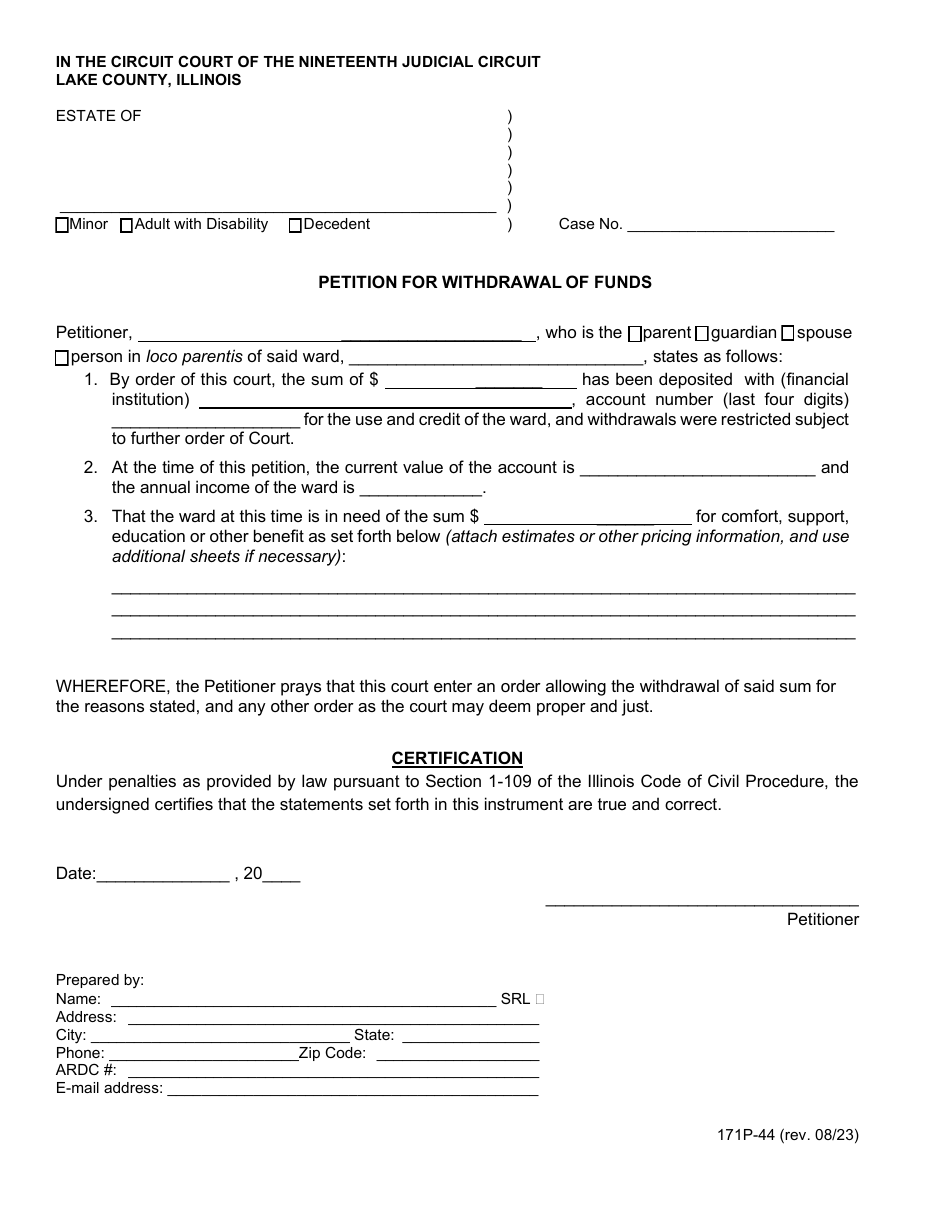 Form 171P-44 Download Fillable PDF or Fill Online Petition for ...