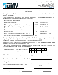 Document preview: Form SP-14 Duplicate License Plate Application - Nevada