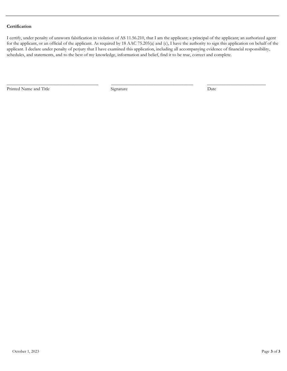 Financial Responsibility Application  Checklist - Alaska, Page 3