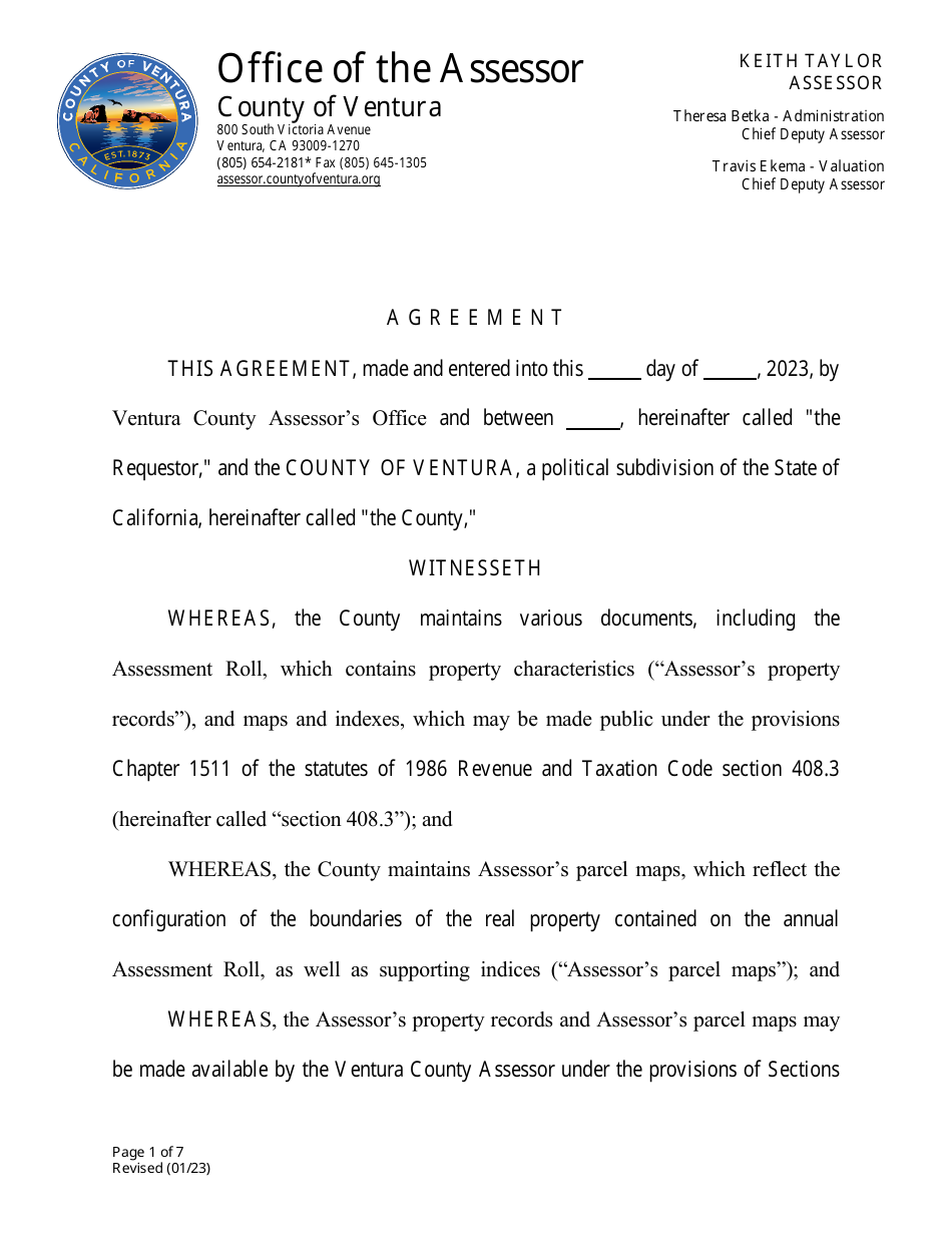 Public Info Agreement Contract - Ventura County, California, Page 1