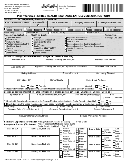 Form 6200 Retiree Health Insurance Enrollment/Change Form - Kentucky, 2024