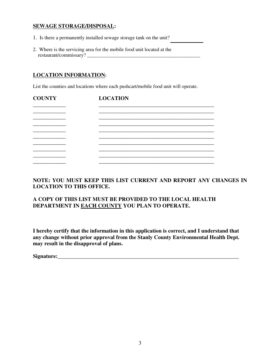 Mobile Food Unit / Pushcart Plan Review Application - Stanly County, North Carolina, Page 3