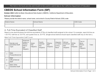 Document preview: Cbeds School Information Form (Sif) - California, 2025