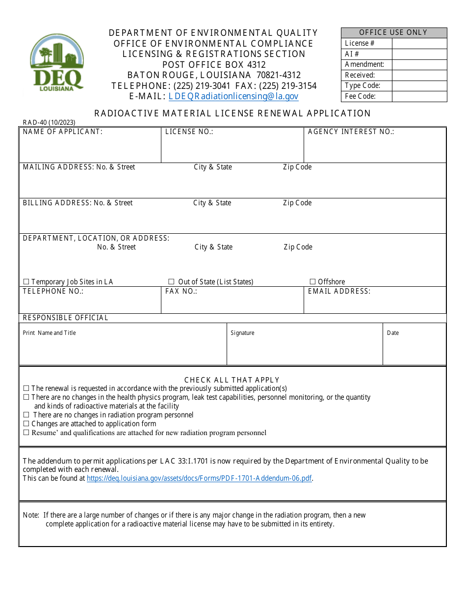 Form RAD40 Download Printable PDF or Fill Online Radioactive Material