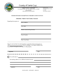 Document preview: Homeowners' Exemption Termination Notice - Santa Cruz County, California