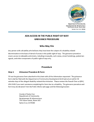 Document preview: Ada Access in the Public Right-Of-Way Grievance Form - County of Santa Cruz, California