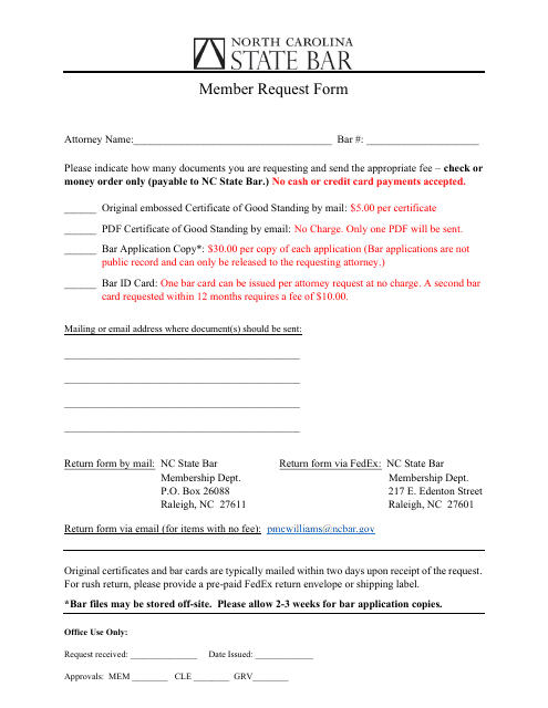 Member Request Form - North Carolina