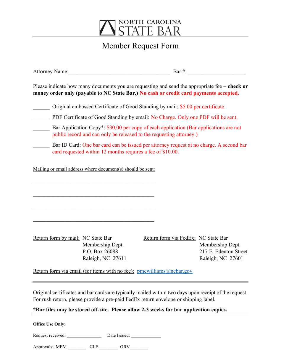 Member Request Form - North Carolina, Page 1
