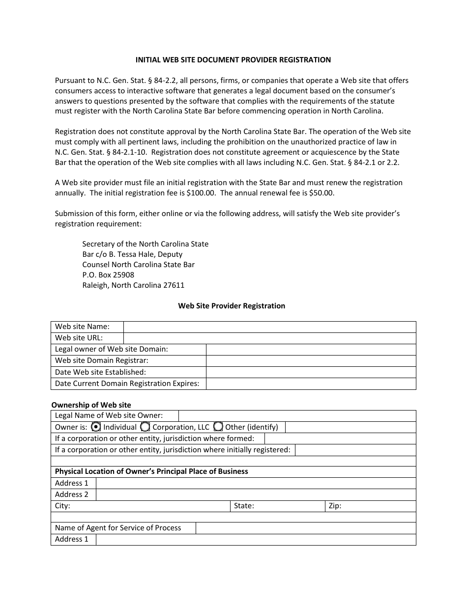 Initial Website Document Provider Registration - North Carolina, Page 1