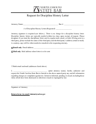 Document preview: Request for Discipline History Letter - North Carolina