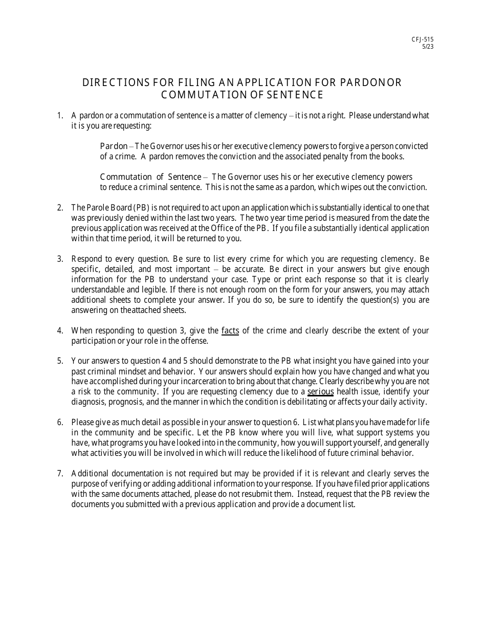 Form CFJ-515 Application for Pardon or Commutation of Sentence (Current Michigan Prisonersonly) - Michigan, Page 2