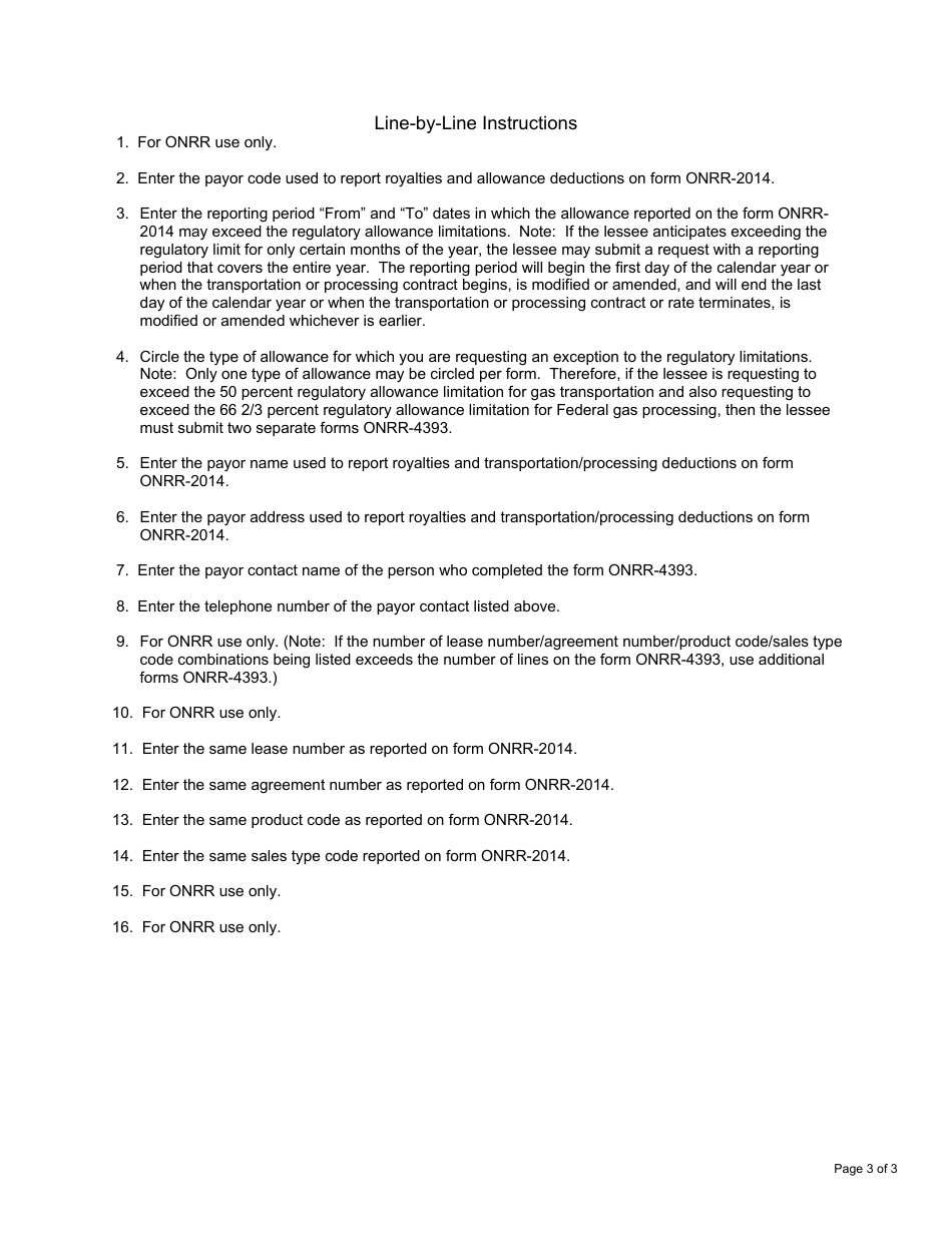 Form ONRR-4393 Request to Exceed Regulatory Allowance Limitation, Page 3