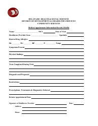 Document preview: Form 12 Medical Appointment Information Record (Mair) - Delaware