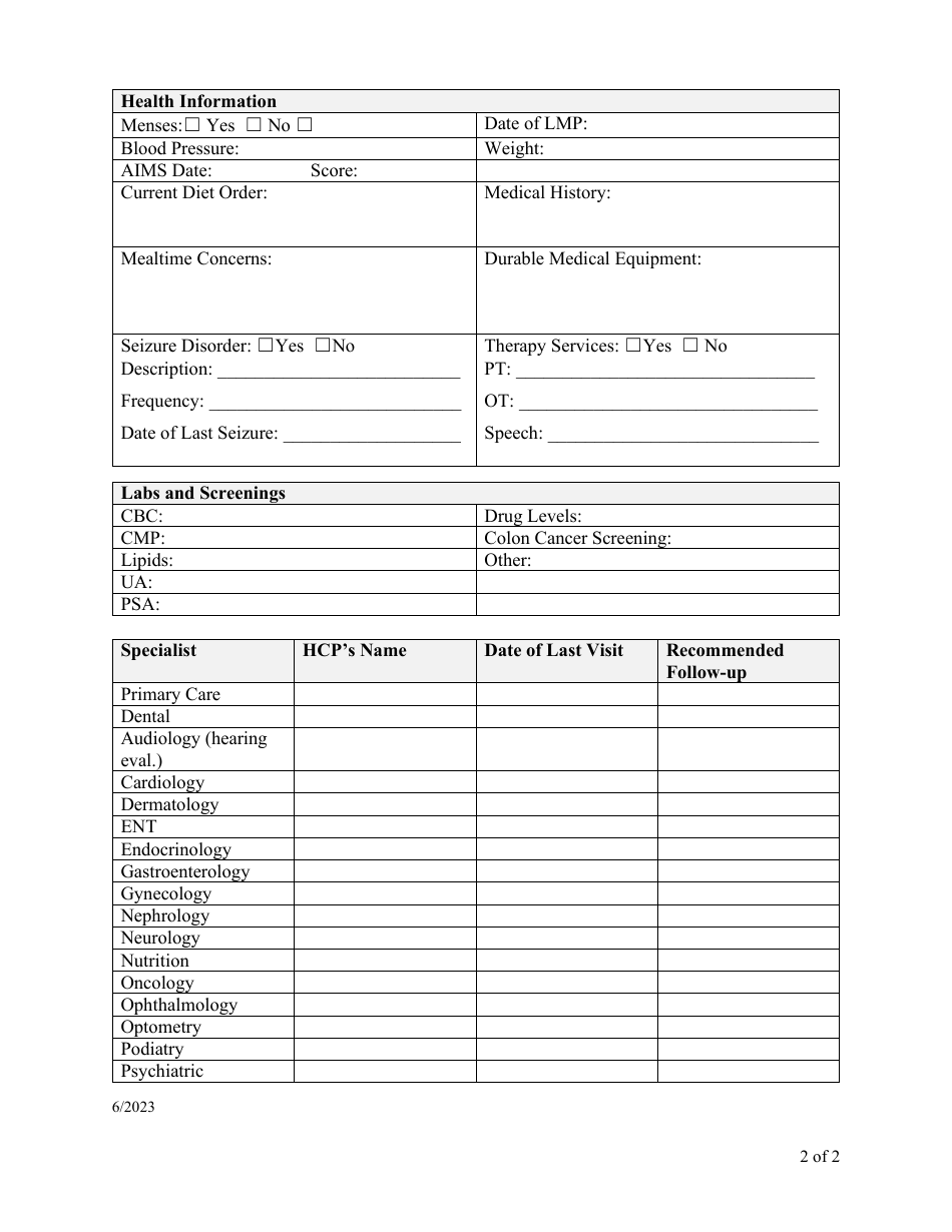 Transfer Planning Conference Nursing Checklist - Delaware, Page 2