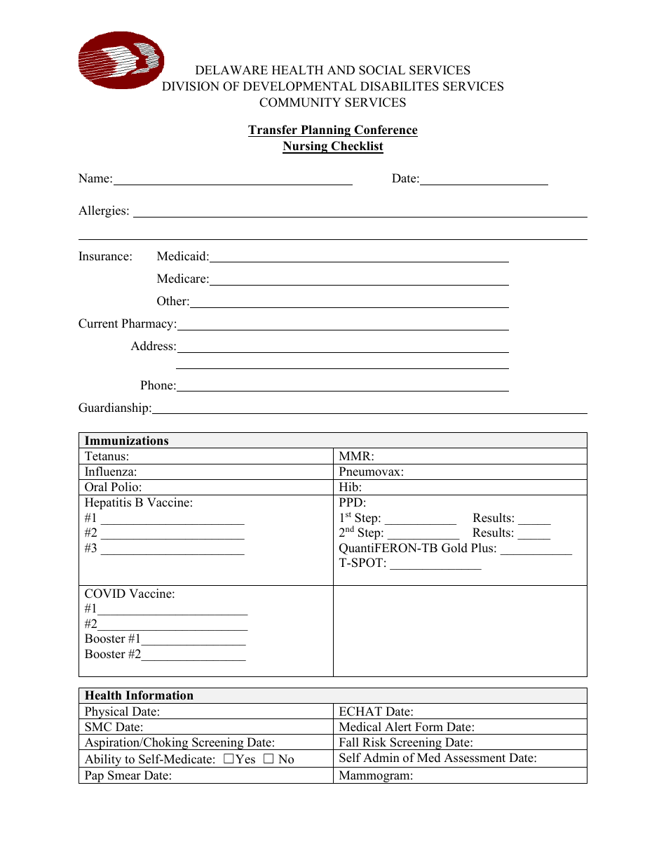 Delaware Transfer Planning Conference Nursing Checklist - Fill Out ...