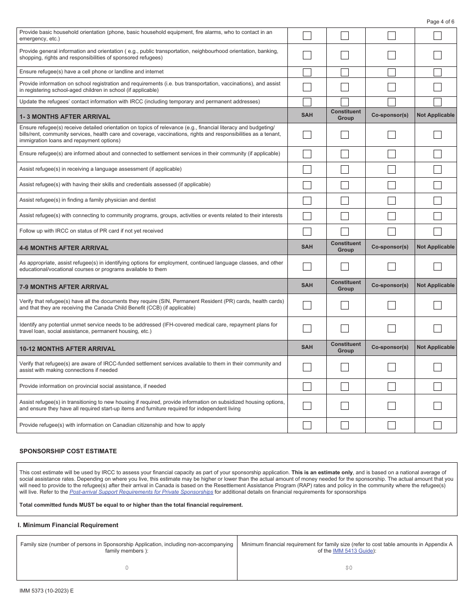 Form IMM5373 Sponsorship Undertaking and Settlement Plan - Sponsorship Agreement Holders (Sah) - Canada, Page 4