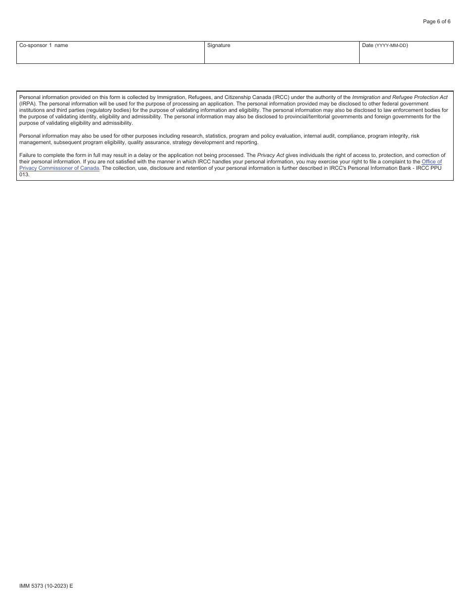 Form IMM5373 Sponsorship Undertaking and Settlement Plan - Sponsorship Agreement Holders (Sah) - Canada, Page 6